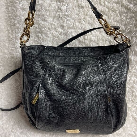 Michael Kors Black Pebbled Leather Zipper Pockets Chain Strap Hobo Shoulder Bag - Picture 4 of 14